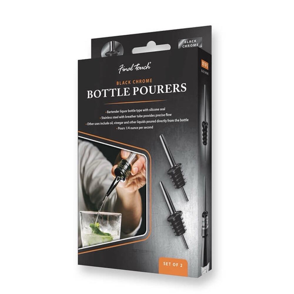 Final Touch Liquor Bottle Pourers Set of 2 Free Flow Mixing Polished Finish NEW